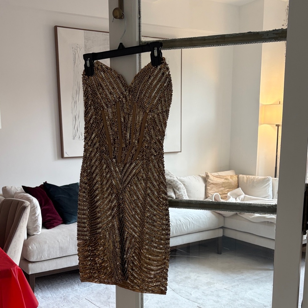 Portia and Scarlett Gold Strapless Dress